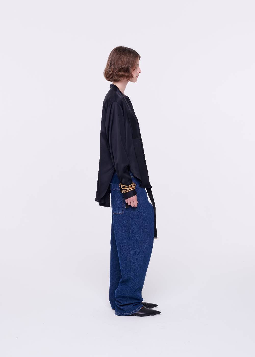 Plan C CAMICIA NERA IN RASO CON PAPILLON Italia
