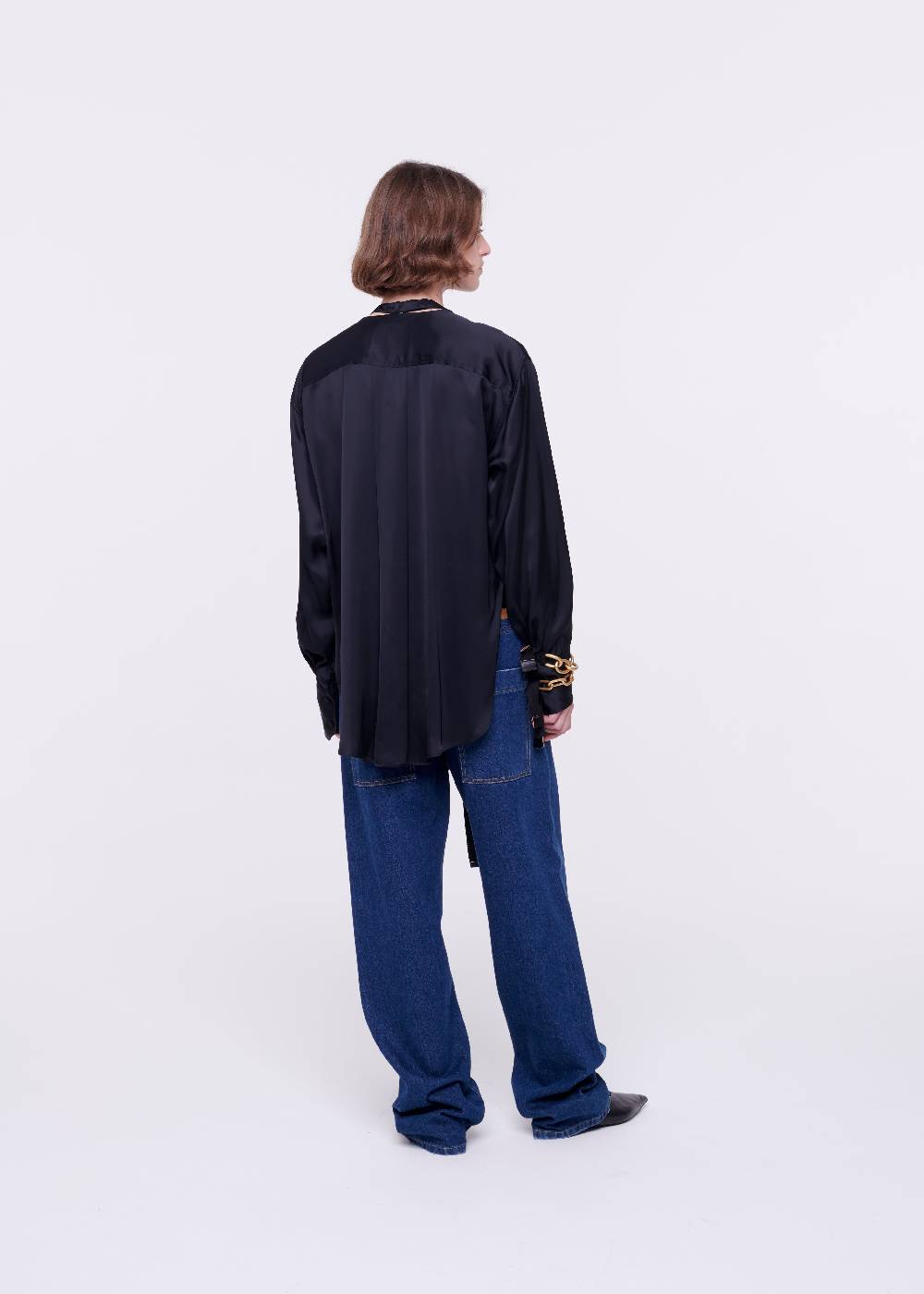 Plan C CAMICIA NERA IN RASO CON PAPILLON Italia