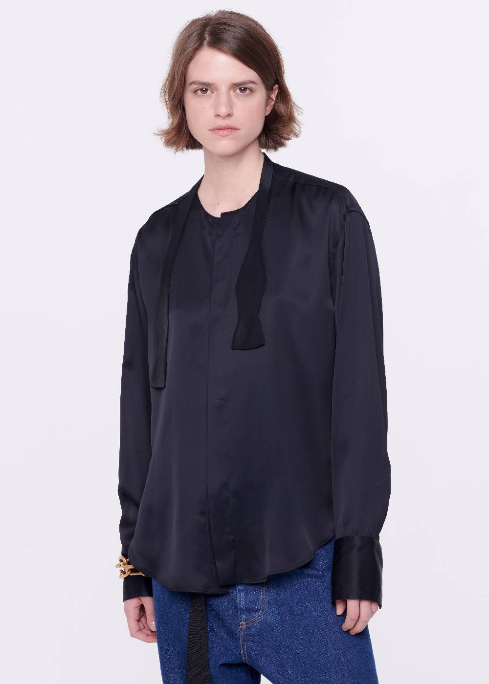 Plan C CAMICIA NERA IN RASO CON PAPILLON Italia