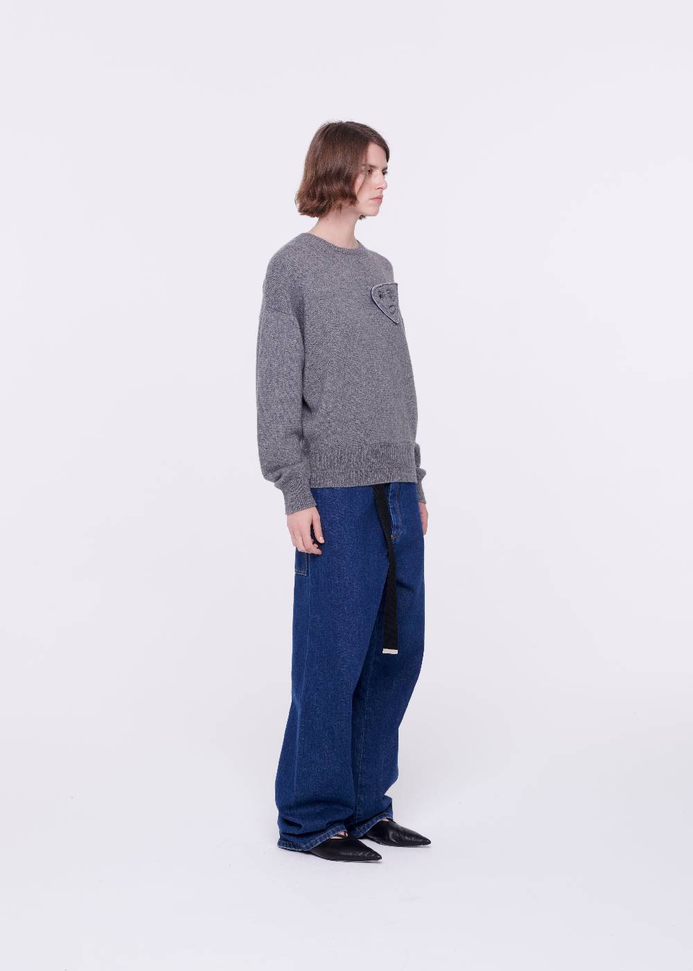Plan C JEANS A GAMBA AMPIA CON CINTURA NERA 2025