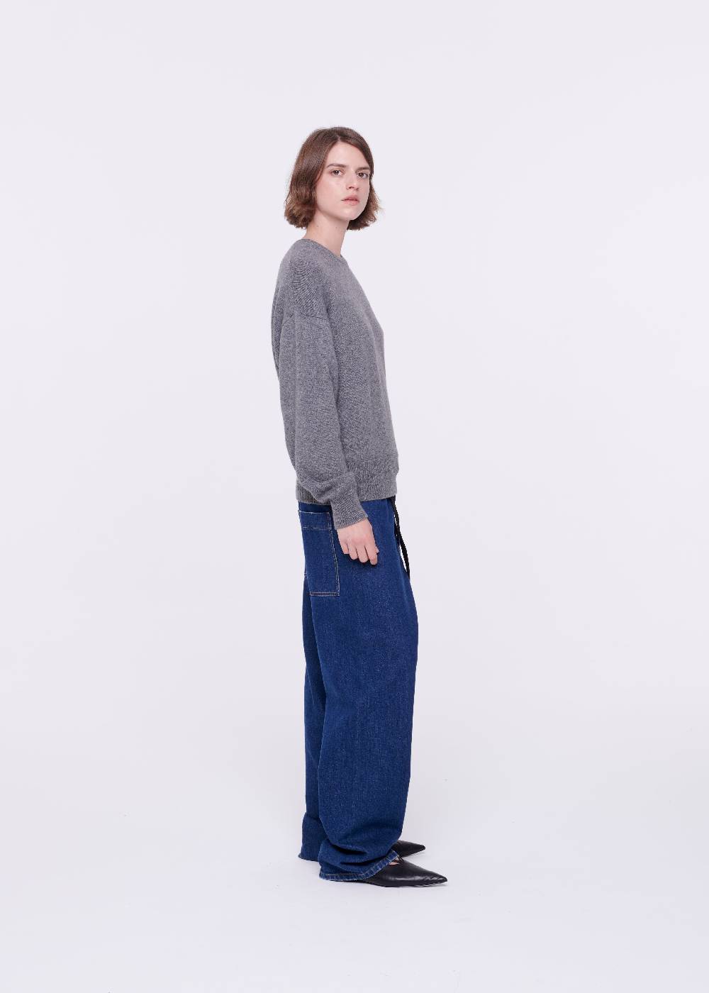 Plan C JEANS A GAMBA AMPIA CON CINTURA NERA 2025