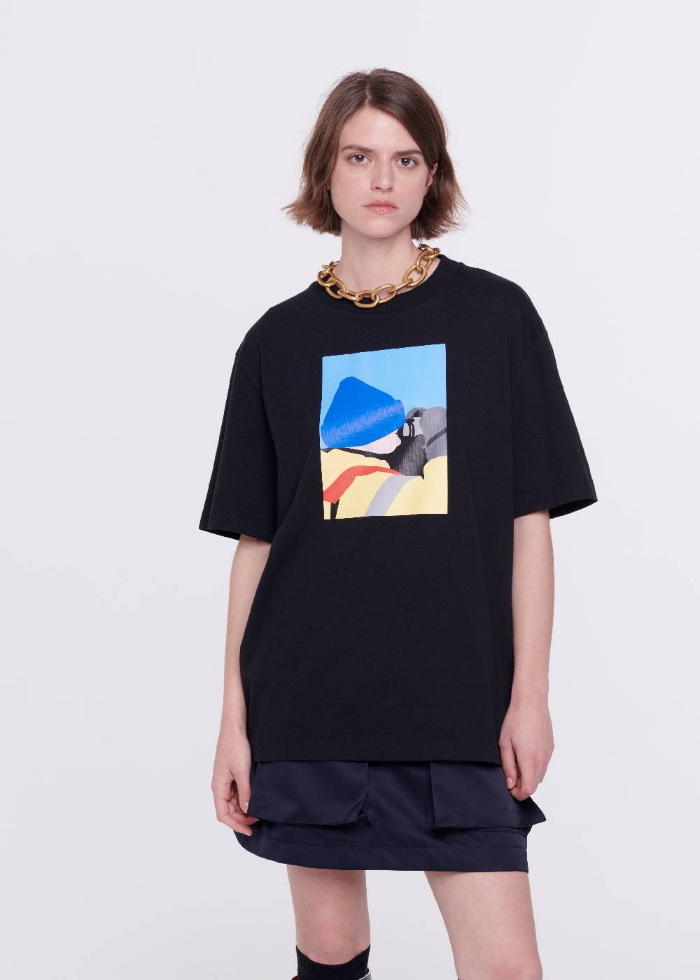 Plan C T-SHIRT NERA IN COTONE CON STAMPA Qualità