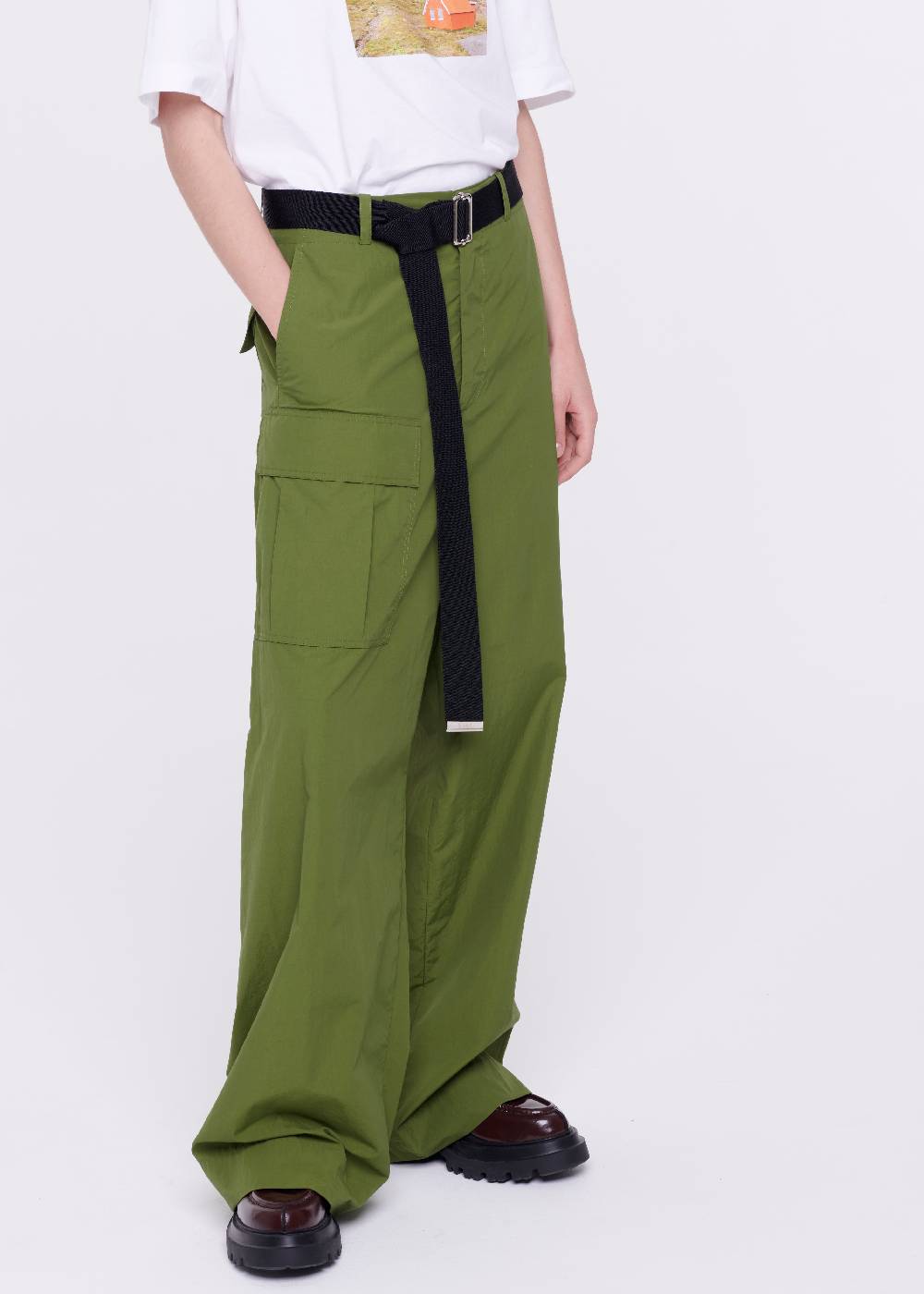 Plan C PANTALONI CARGO VERDE MILITARE CON CINTURA Promozione