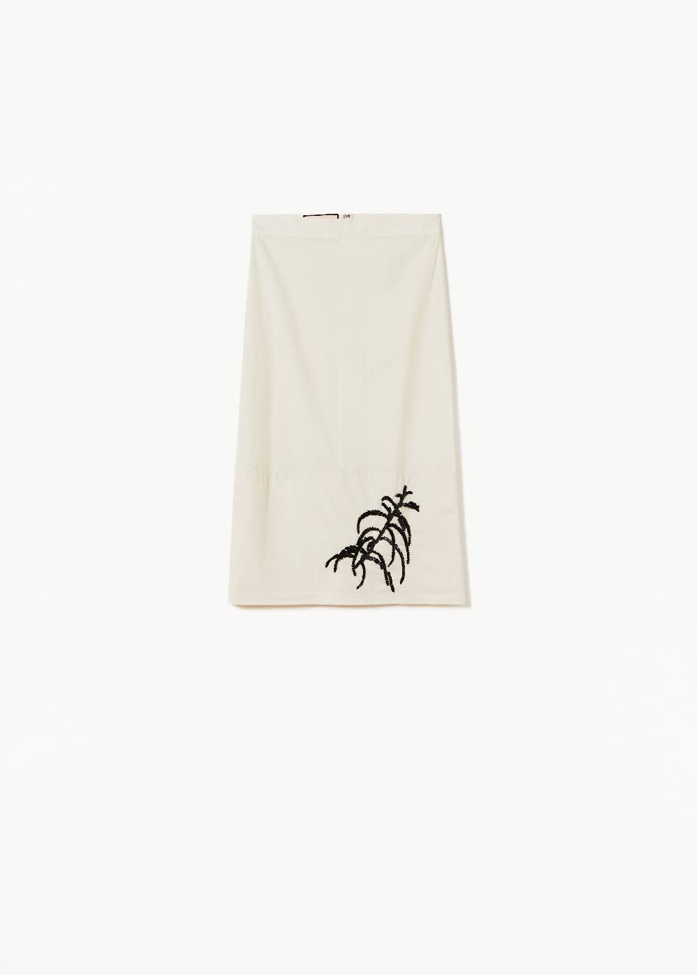Plan C GONNA MIDI IN COTONE TECNICO CON RICAMO IN PAILLETTES