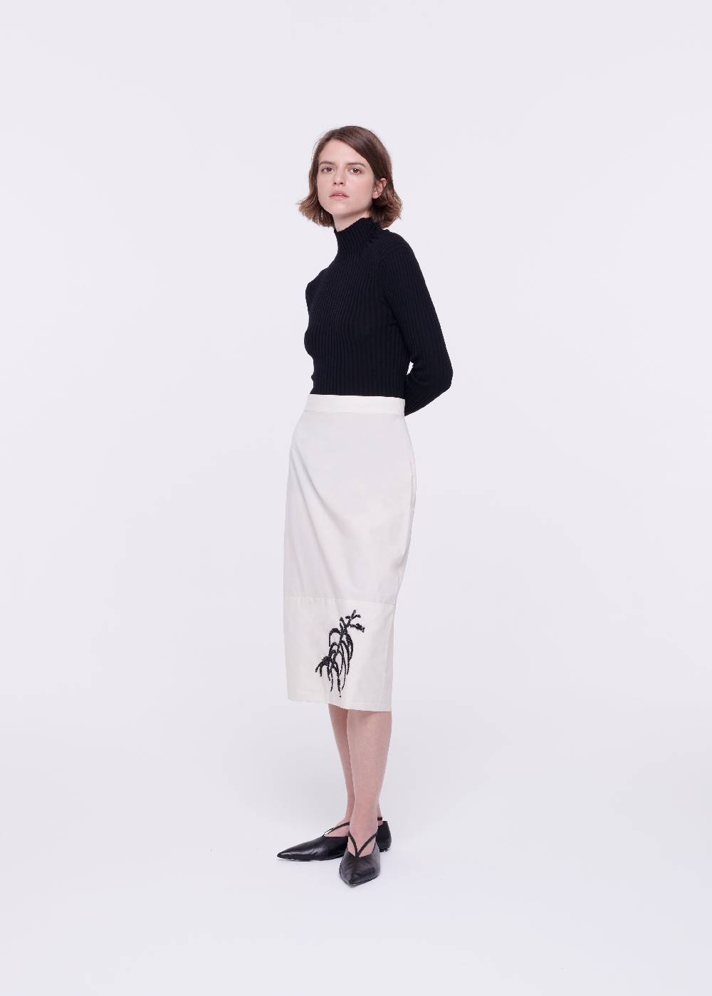 Plan C GONNA MIDI IN COTONE TECNICO CON RICAMO IN PAILLETTES Offerta