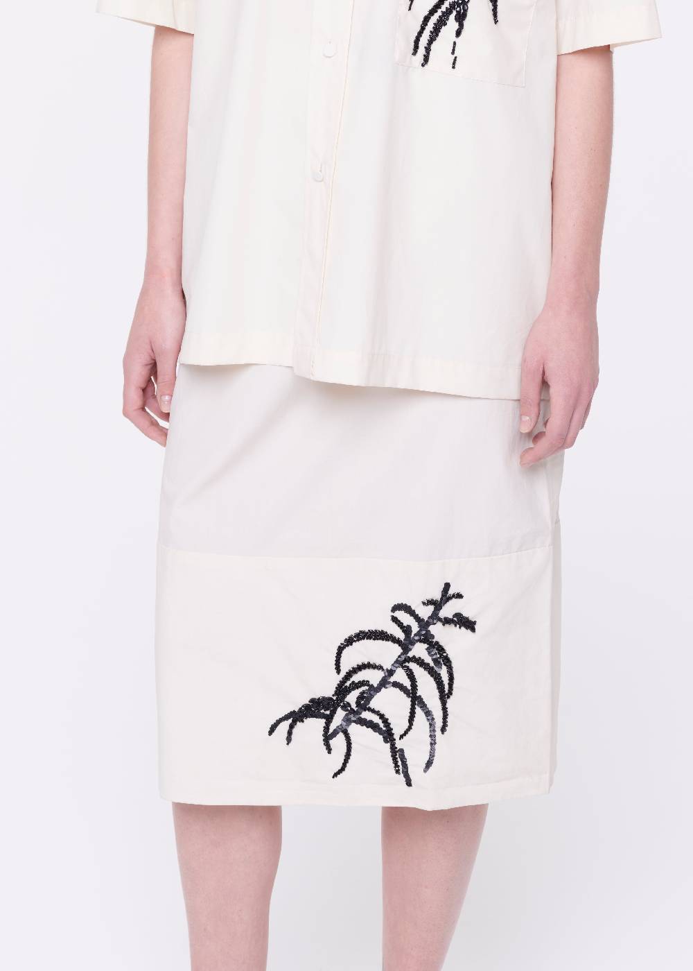 Plan C GONNA MIDI IN COTONE TECNICO CON RICAMO IN PAILLETTES Offerta