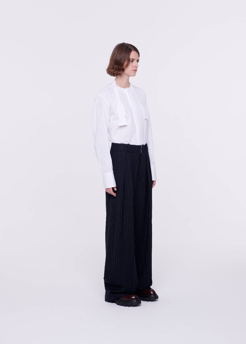 Plan C PANTALONI GESSATI A GAMBA AMPIA IN LANA Outlet
