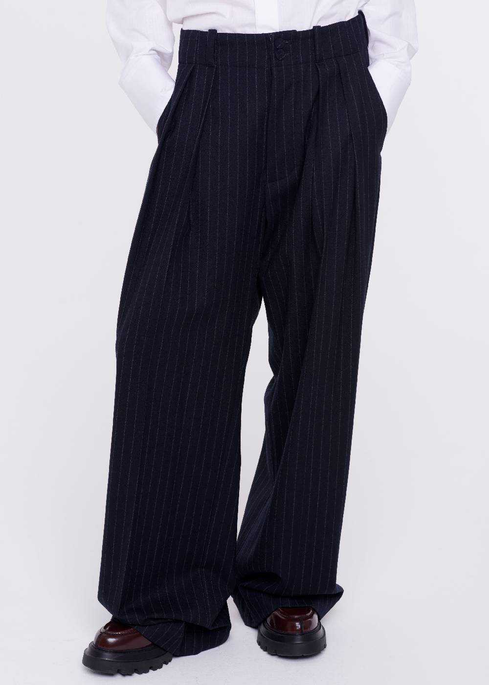 Plan C PANTALONI GESSATI A GAMBA AMPIA IN LANA Outlet