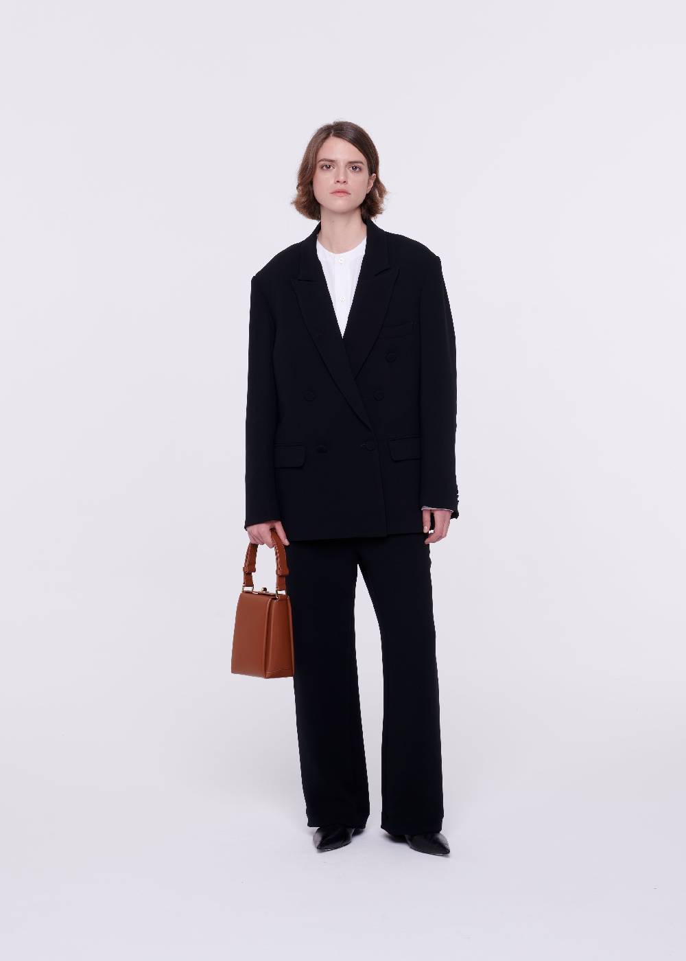 Plan C BLAZER DOPPIOPETTO IN CADY NERO Saldi