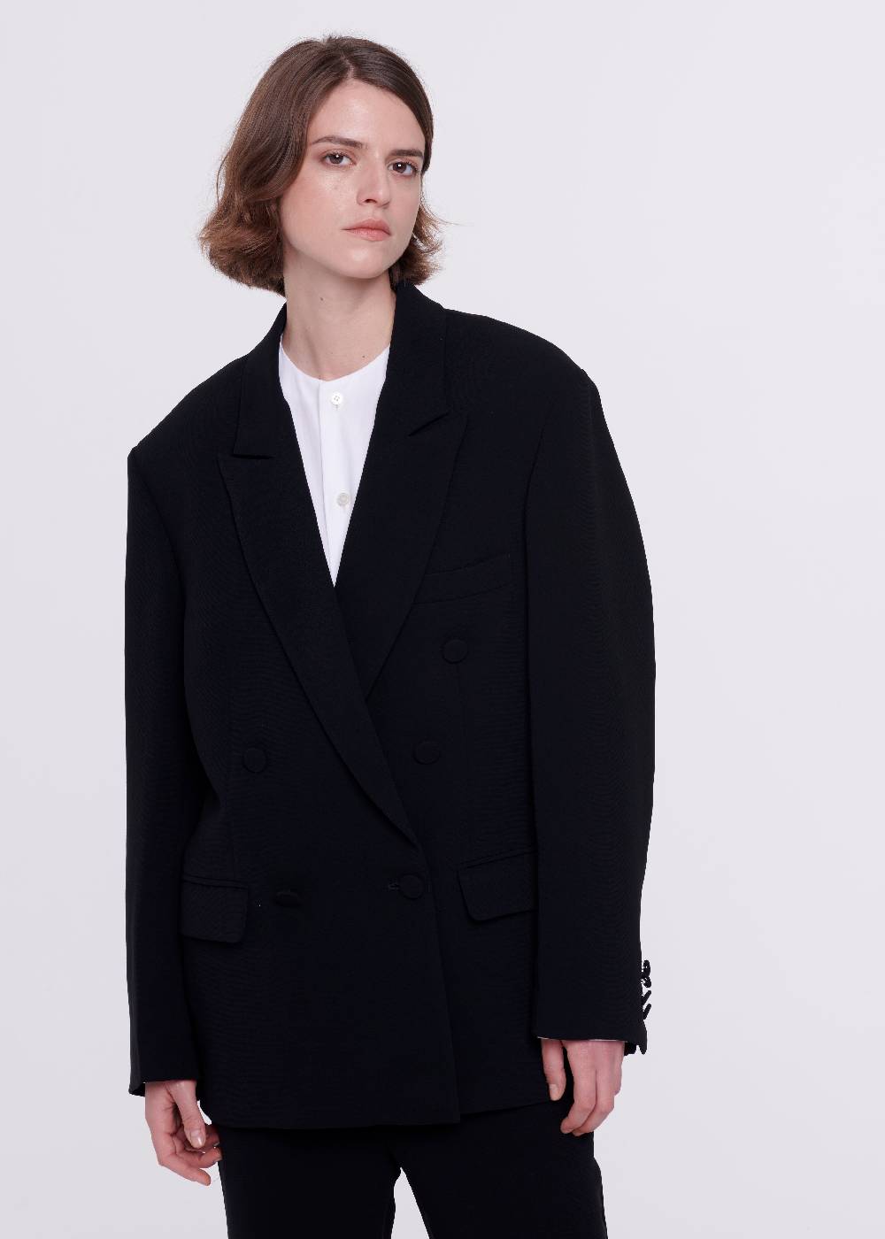 Plan C BLAZER DOPPIOPETTO IN CADY NERO Saldi