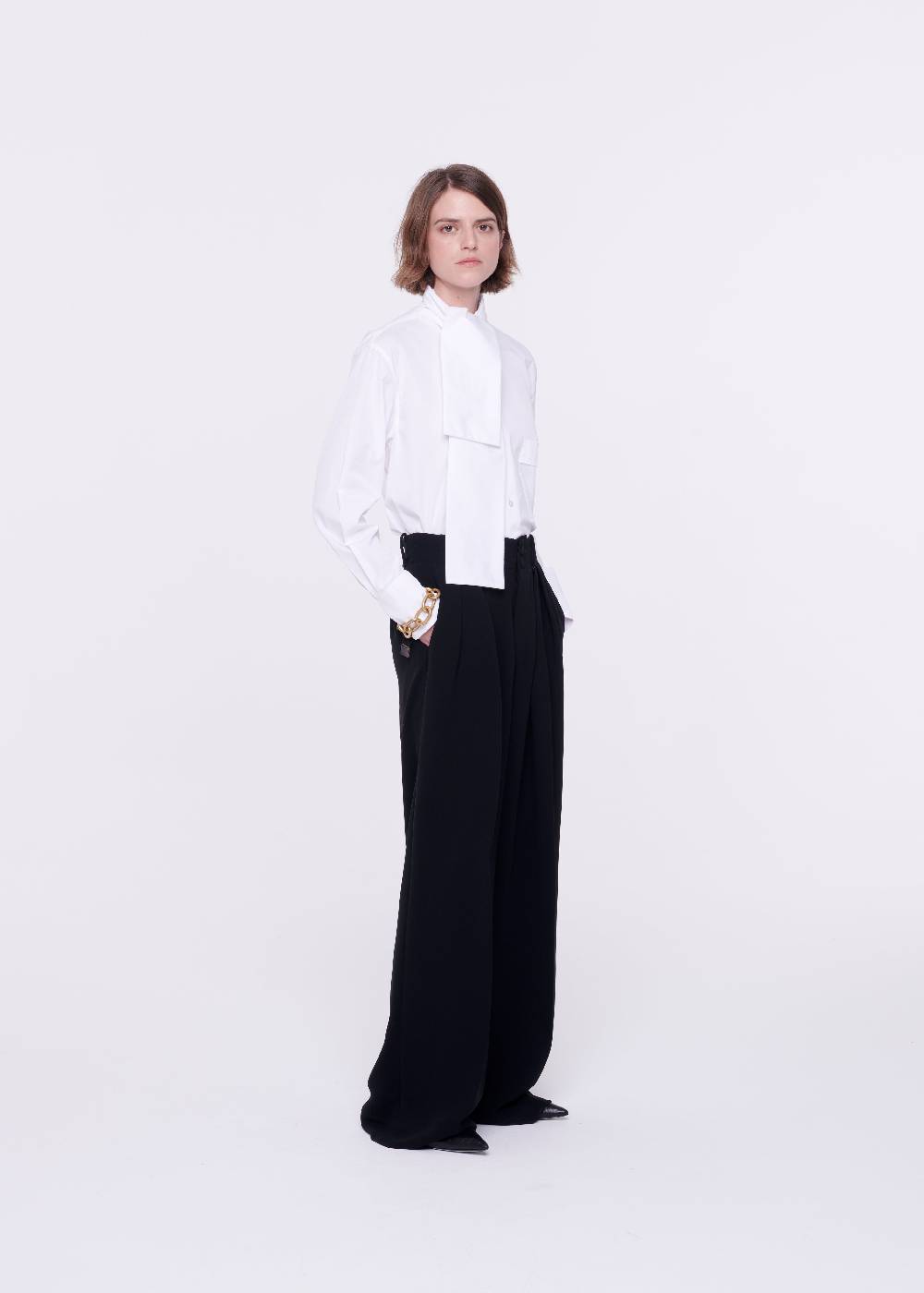 Plan C PANTALONI NERI A GAMBA AMPIA IN CADY Offerte