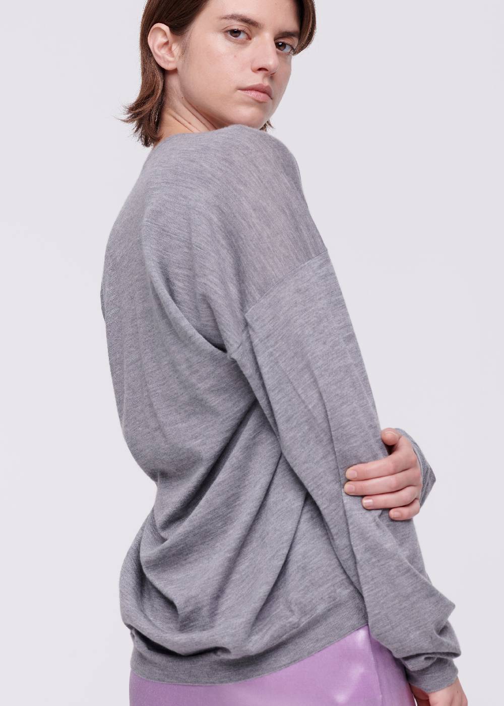 Plan C MAGLIONE GRIGIO IN CASHMERE DRAPPEGGIATO Italia