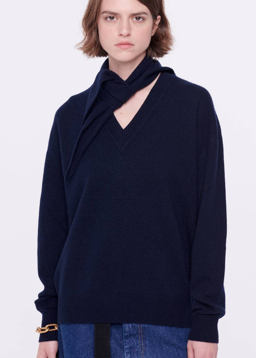 Plan C MAGLIONE CON FOULARD NAVY IN LANA 2025