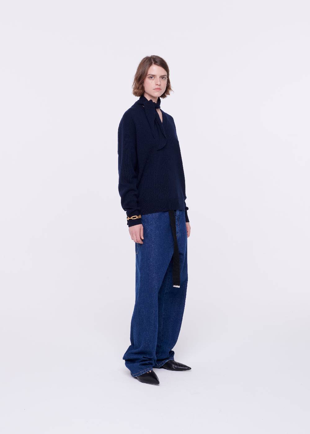 Plan C MAGLIONE CON FOULARD NAVY IN LANA 2025