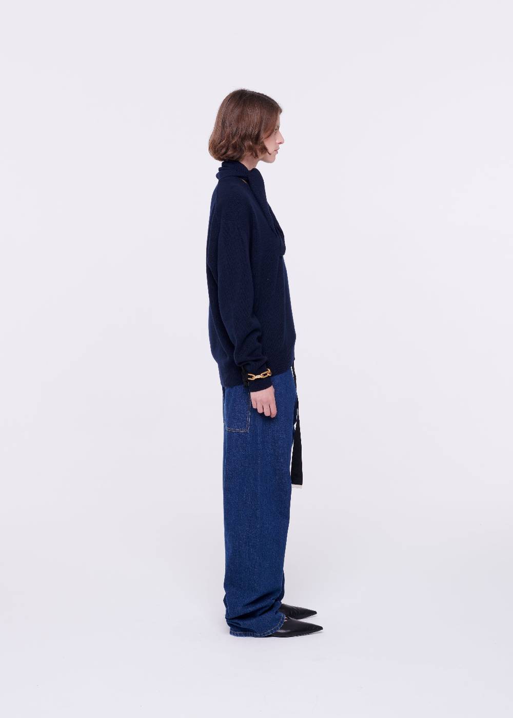 Plan C MAGLIONE CON FOULARD NAVY IN LANA 2025