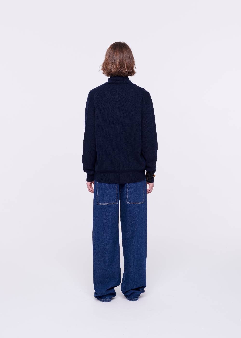 Plan C MAGLIONE CON FOULARD NAVY IN LANA 2025