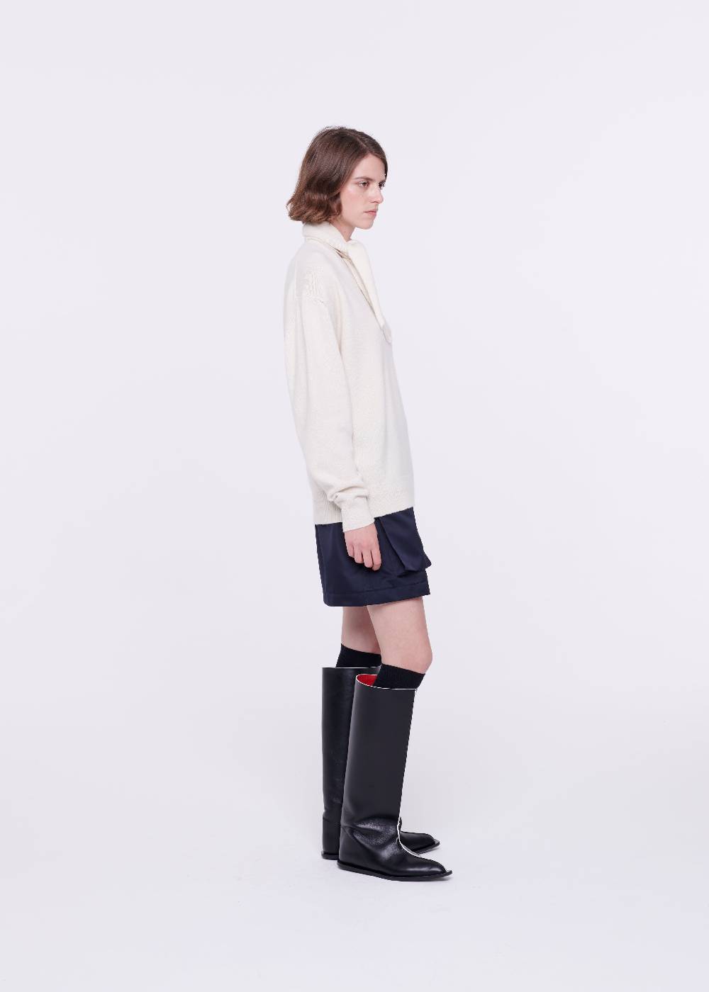 Plan C MAGLIONE CON SCIALLE IN LANA COLOR BURRO In Linea