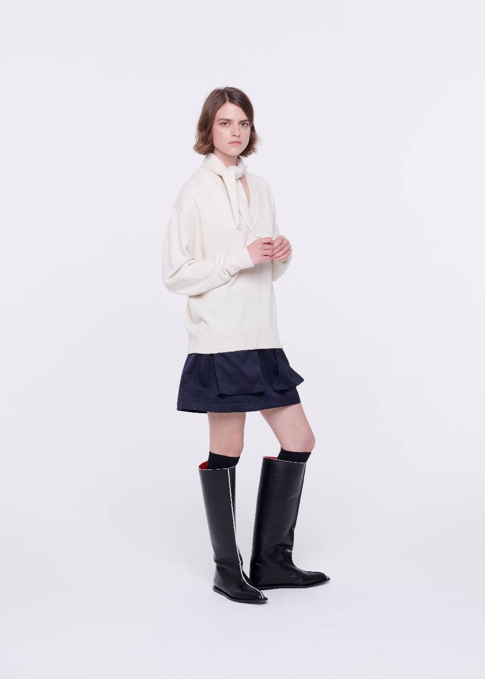 Plan C MAGLIONE CON SCIALLE IN LANA COLOR BURRO In Linea