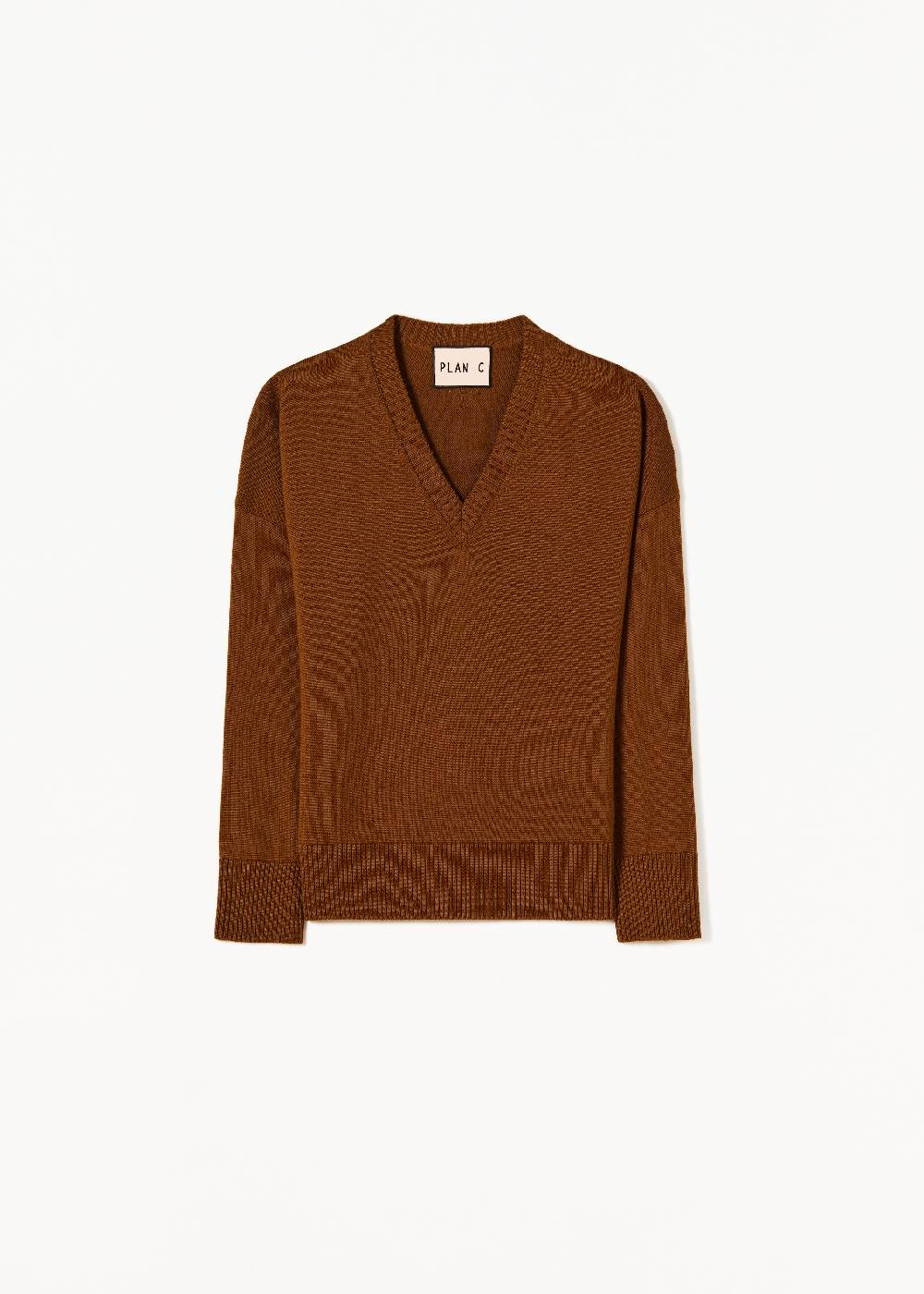 Plan C MAGLIONE CON SCOLLO A V IN LANA MERINO Spedizione Gratuita