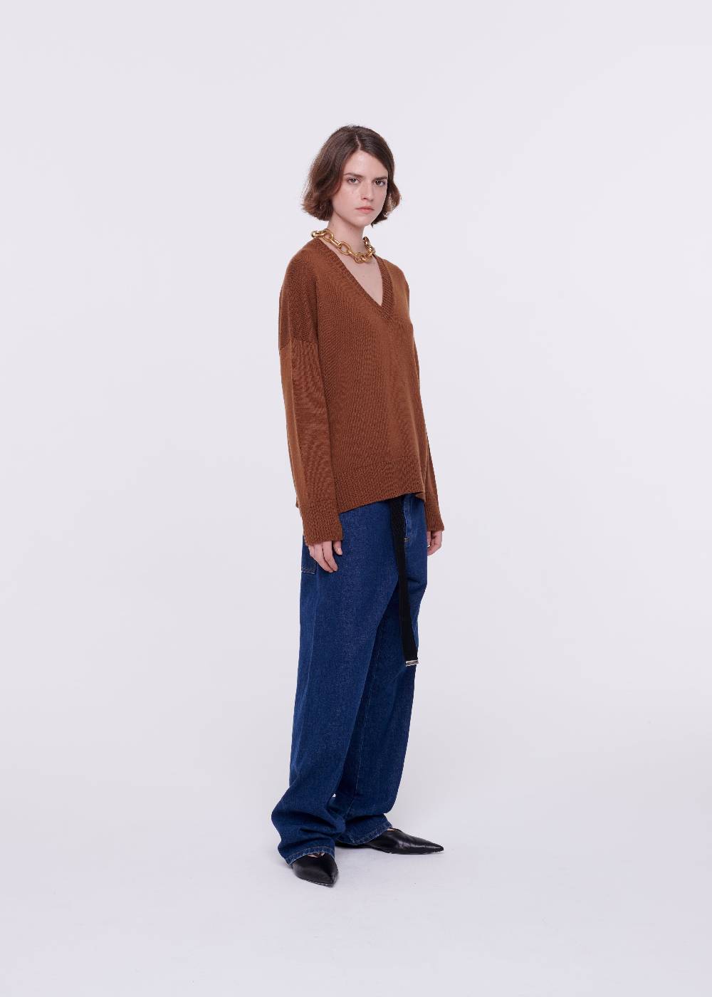 Plan C MAGLIONE CON SCOLLO A V IN LANA MERINO Spedizione Gratuita