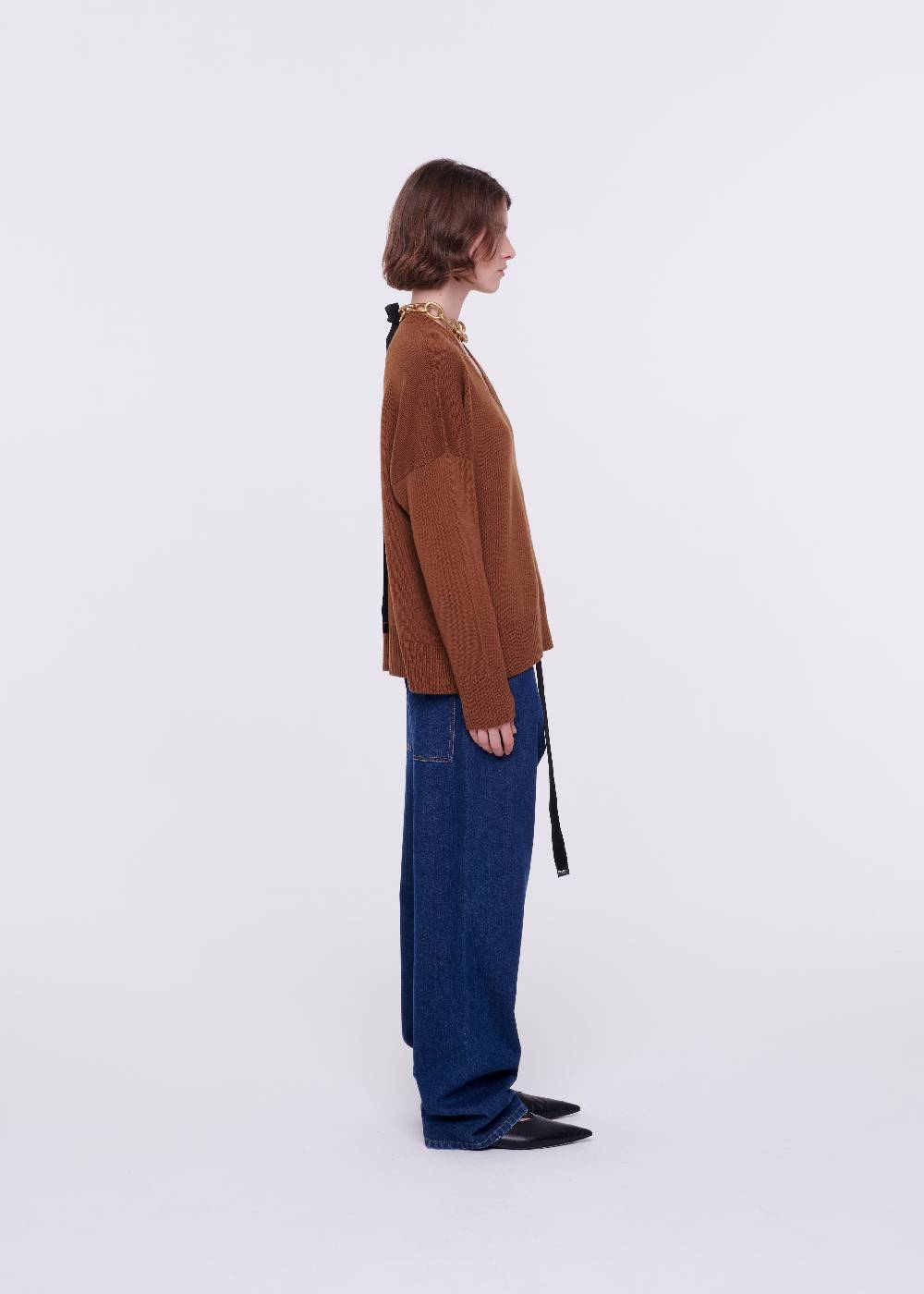Plan C MAGLIONE CON SCOLLO A V IN LANA MERINO Spedizione Gratuita