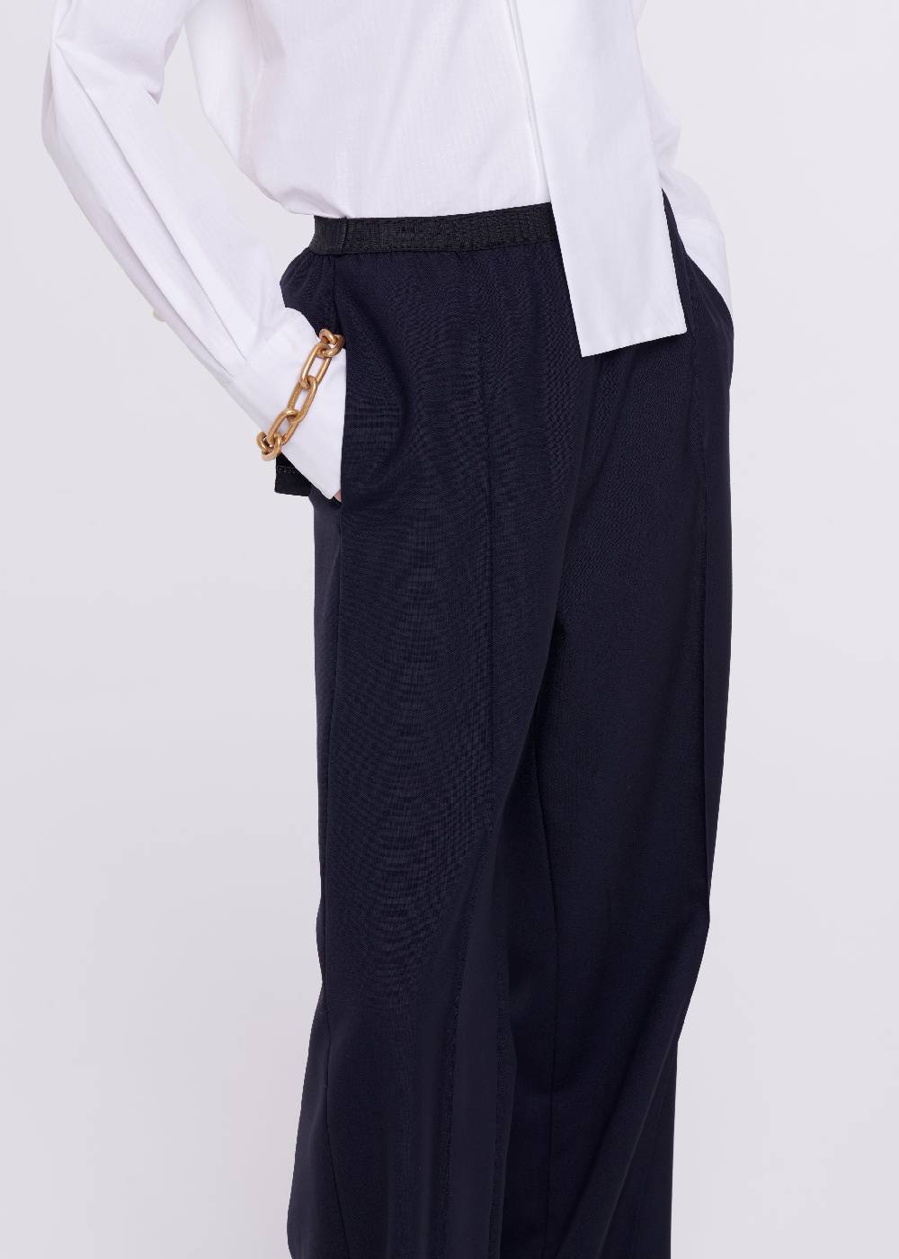 Plan C PANTALONI BLU DI LANA Affare Del Giorno