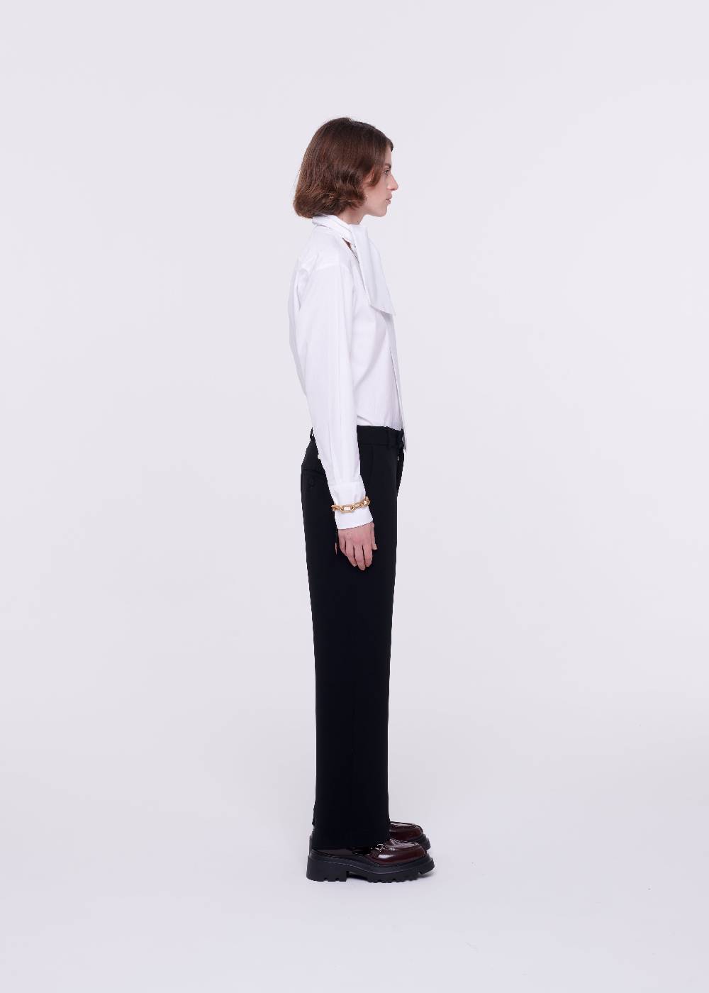 Plan C PANTALONI NERI A GAMBA SVASATA IN CADY Sottocosto