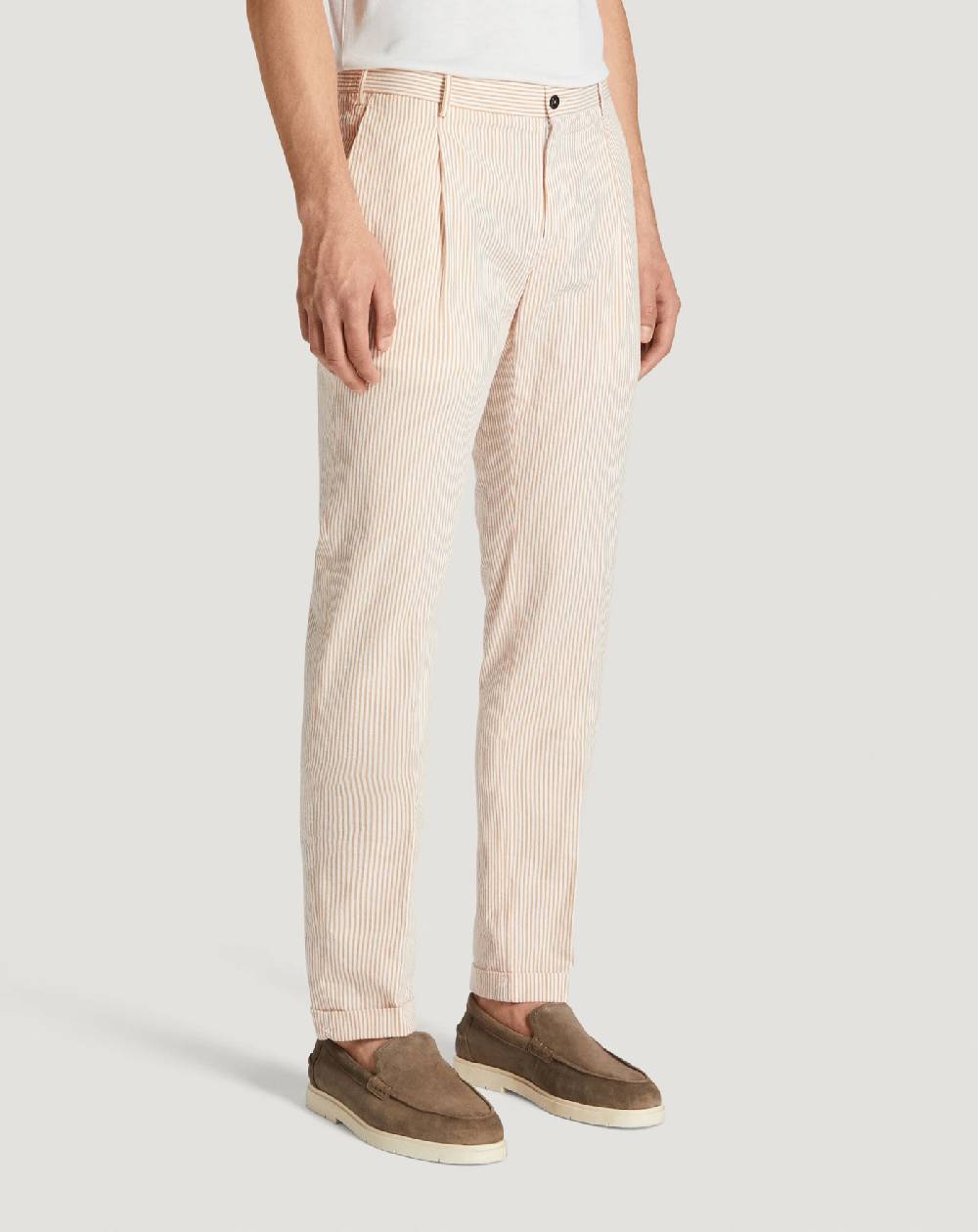 Pt Torino Pantaloni Slim in cotone seersucker a righe In Vendita