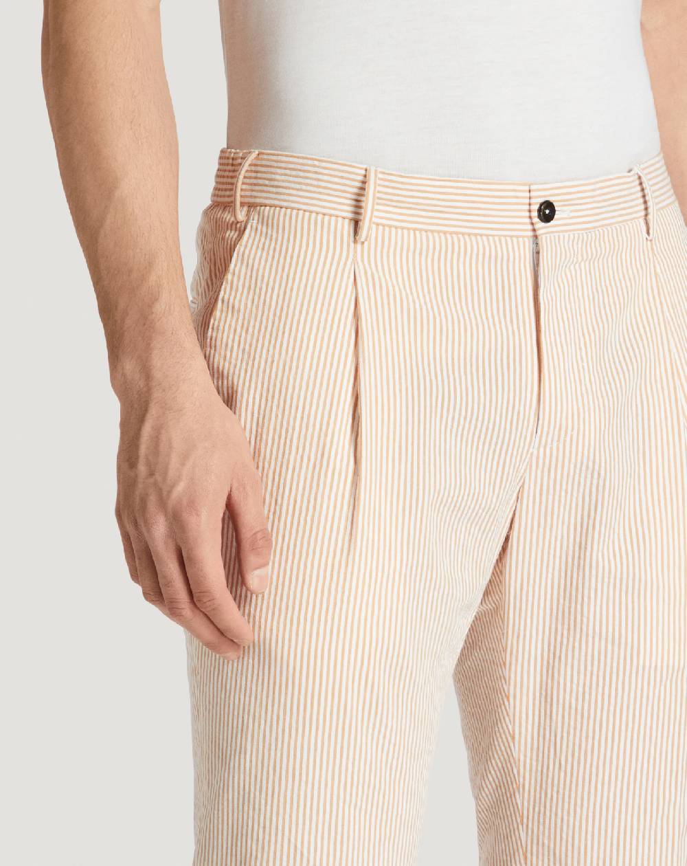 Pt Torino Pantaloni Slim in cotone seersucker a righe In Vendita