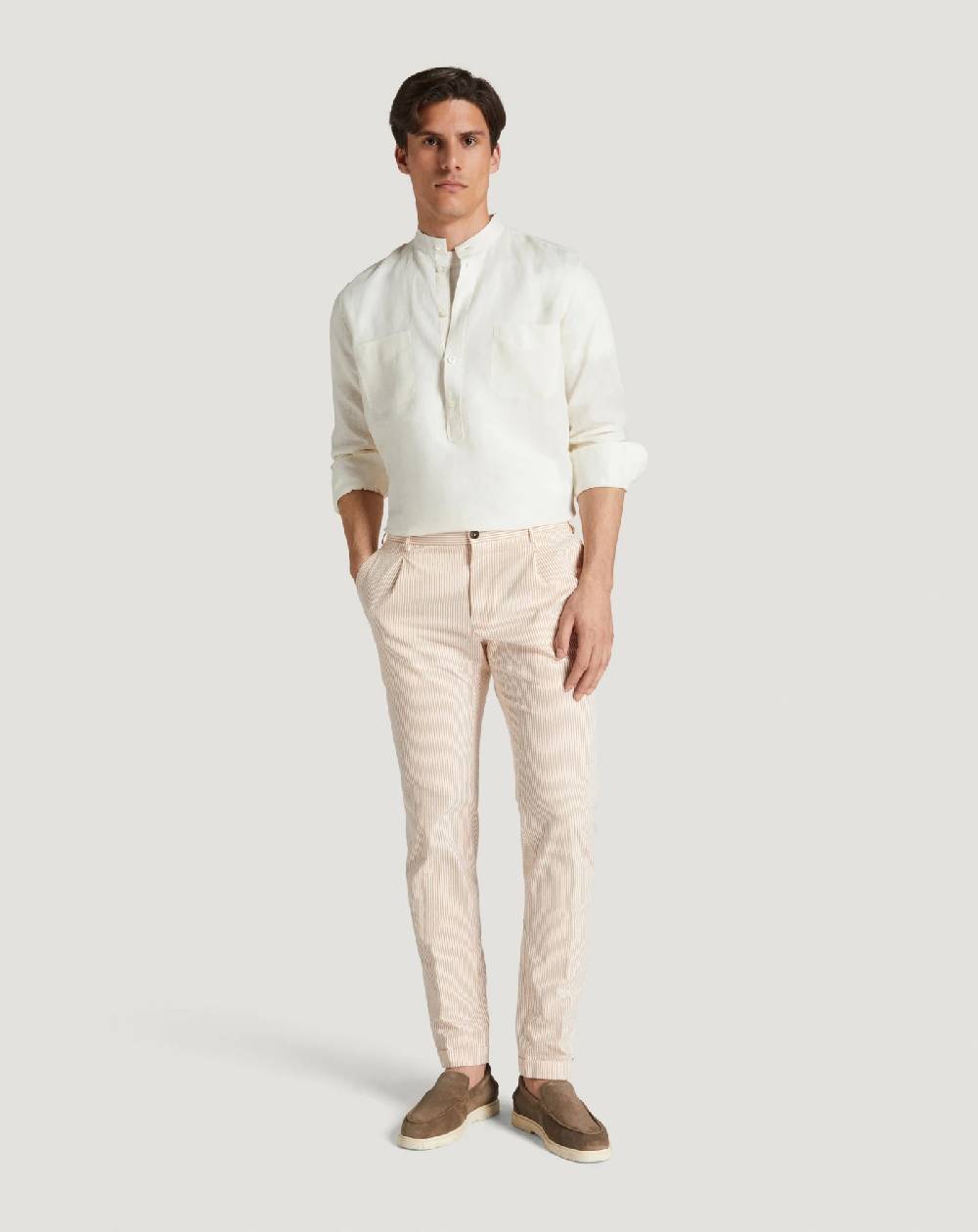 Pt Torino Pantaloni Slim in cotone seersucker a righe In Vendita