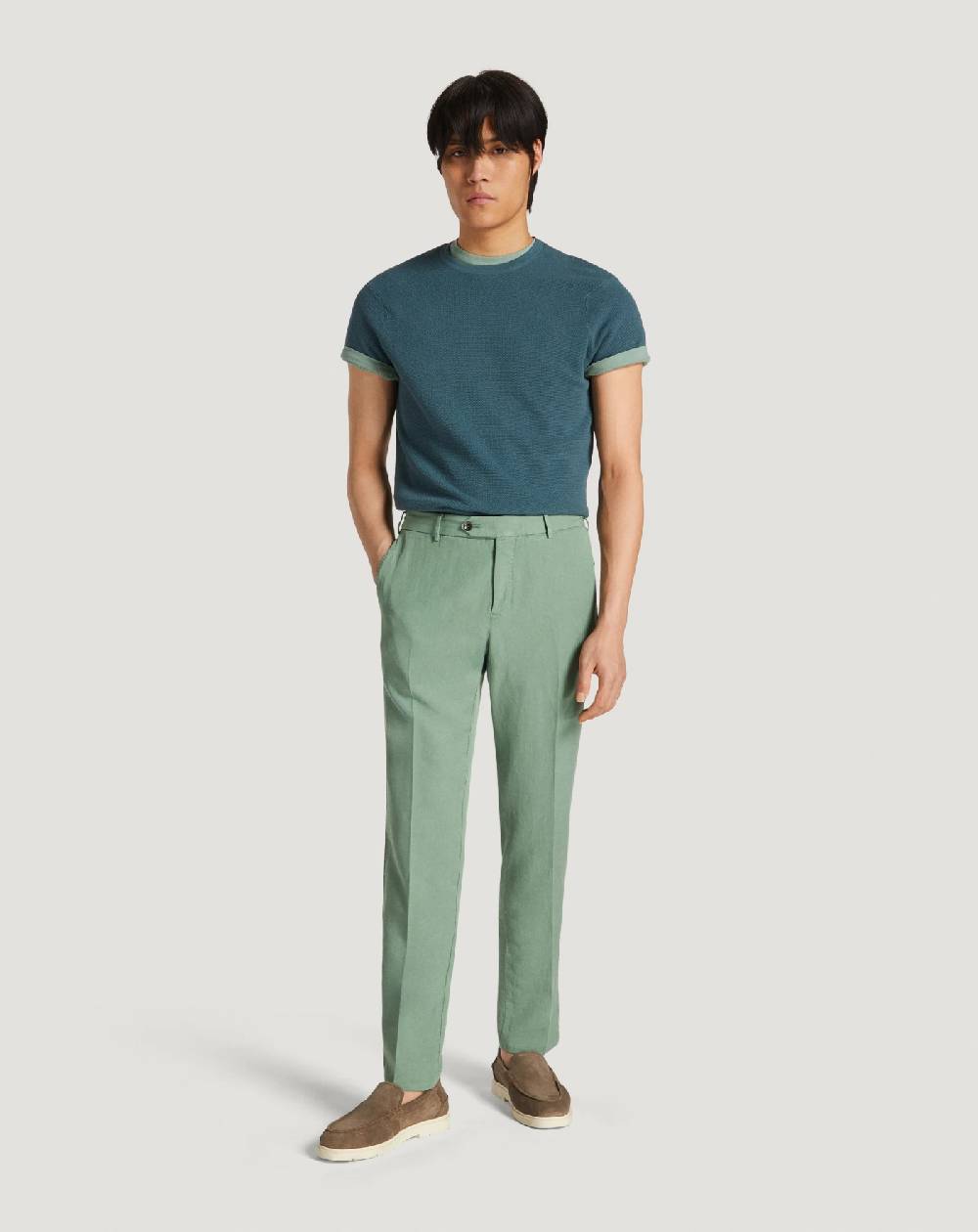 Pt Torino Pantaloni Slim in cotone e lino batavia I Più Venduti