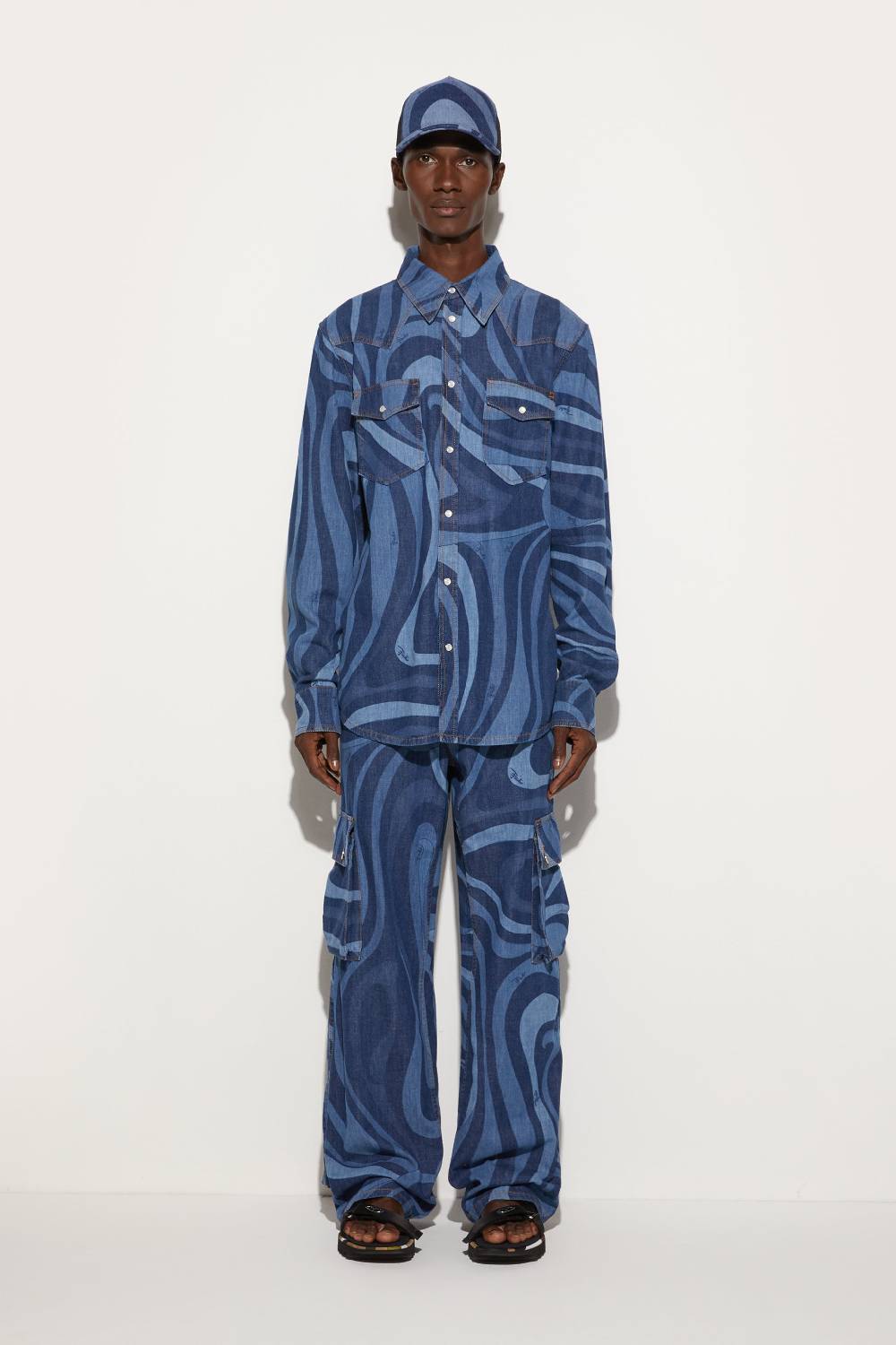 Pucci Camicia in denim con stampa Marmo Prezzo Ridotto