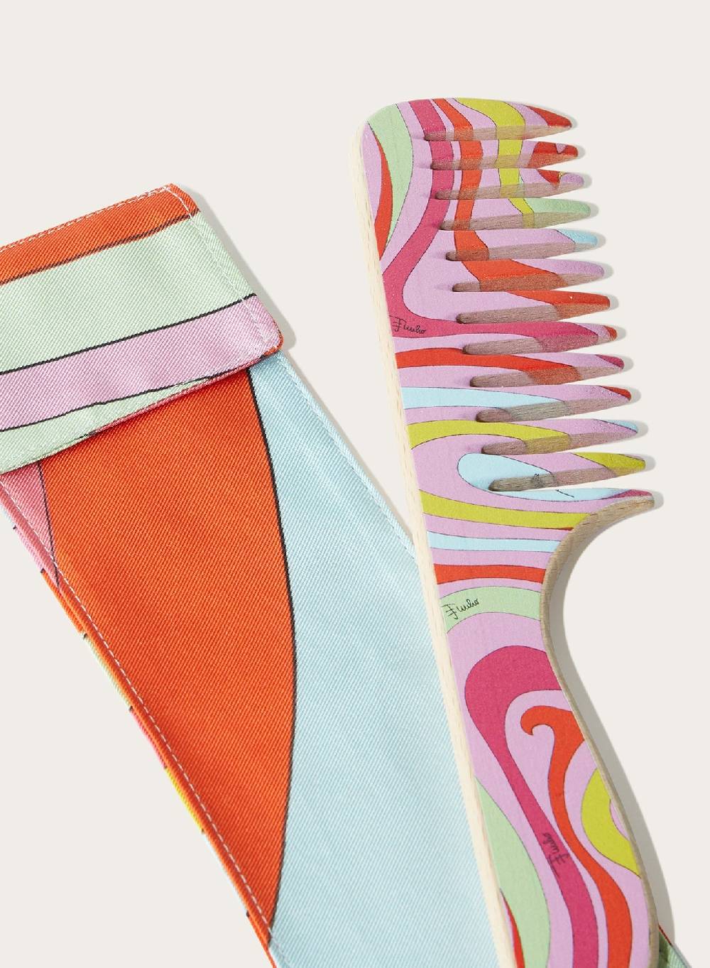 Pucci Set custodia e pettine in legno con stampa Marmo Nuova