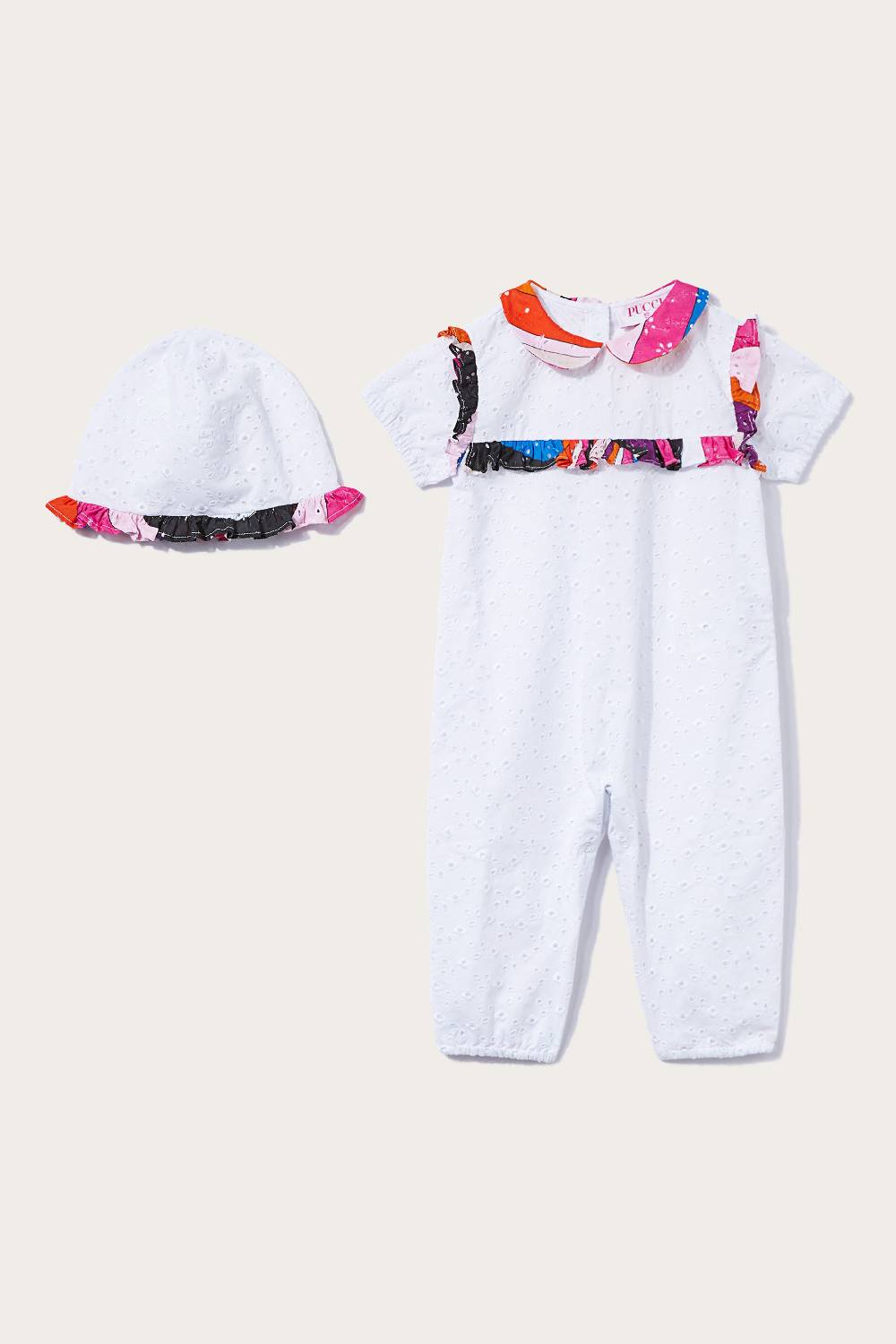 Pucci Completo neonato in sangallo con inserti Iride Saldi