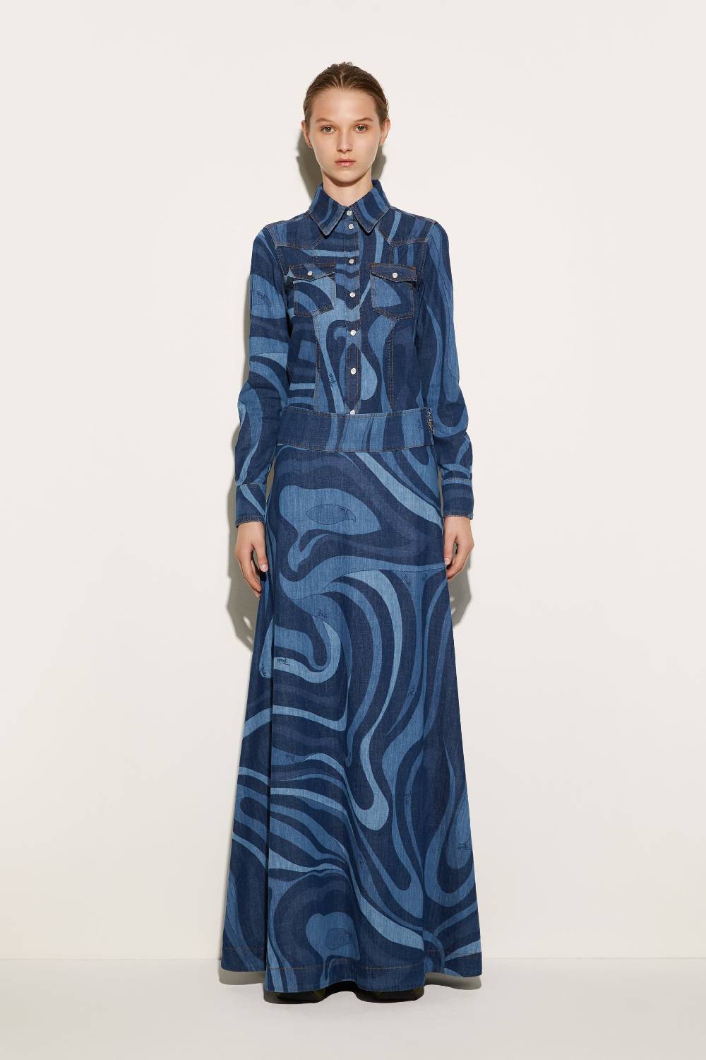 Pucci Gonna lunga in denim con stampa Marmo Promozione temporanea