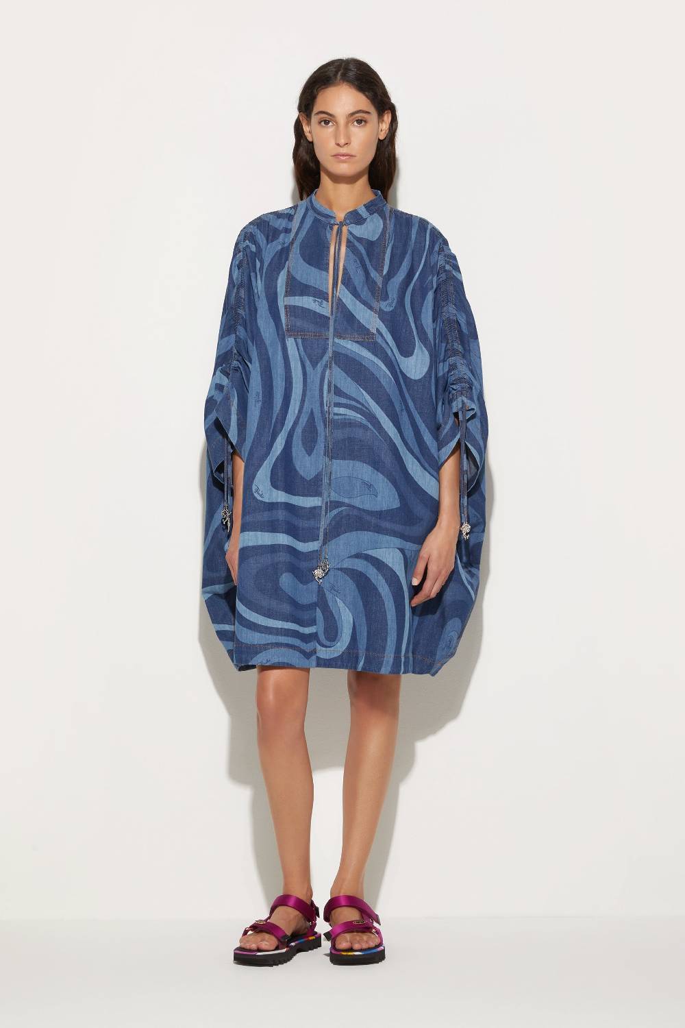 Pucci Abito kaftano in denim con stampa Marmo Offerta speciale della fabbrica