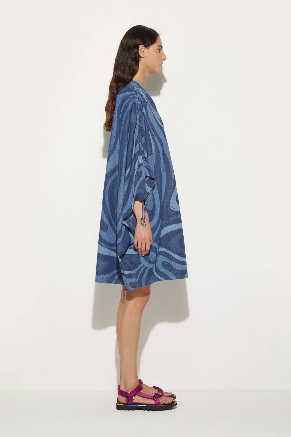 Pucci Abito kaftano in denim con stampa Marmo Offerta speciale della fabbrica