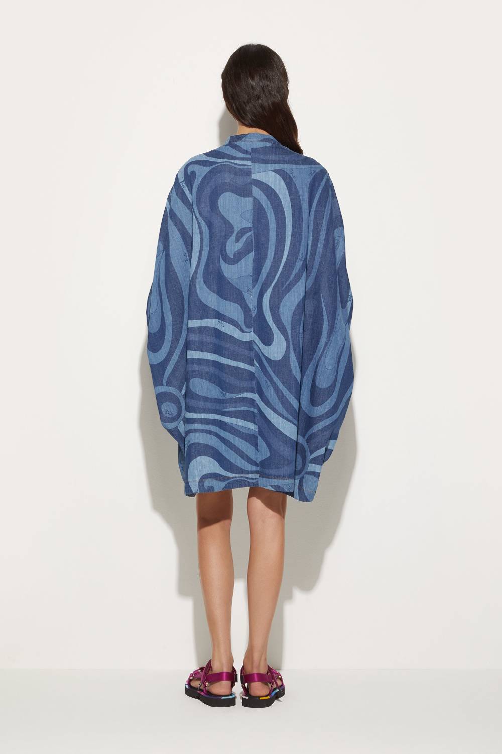 Pucci Abito kaftano in denim con stampa Marmo Offerta speciale della fabbrica