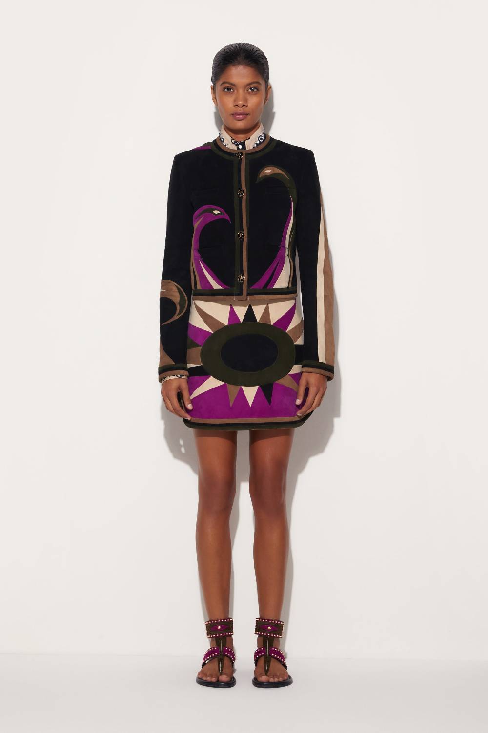 Pucci Giacca in pelle scamosciata con motivo Cigni Offerta San Valentino