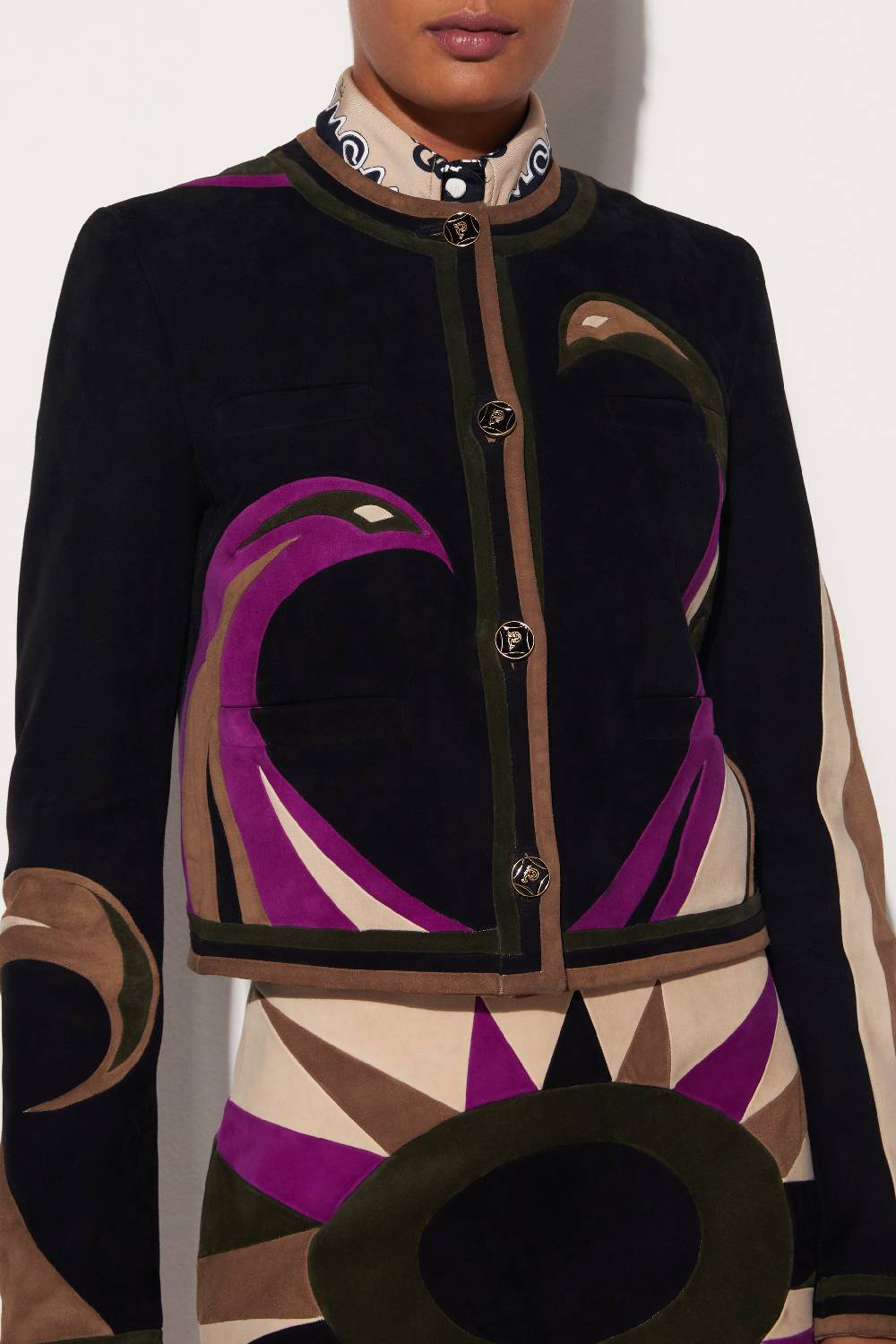 Pucci Giacca in pelle scamosciata con motivo Cigni Offerta San Valentino