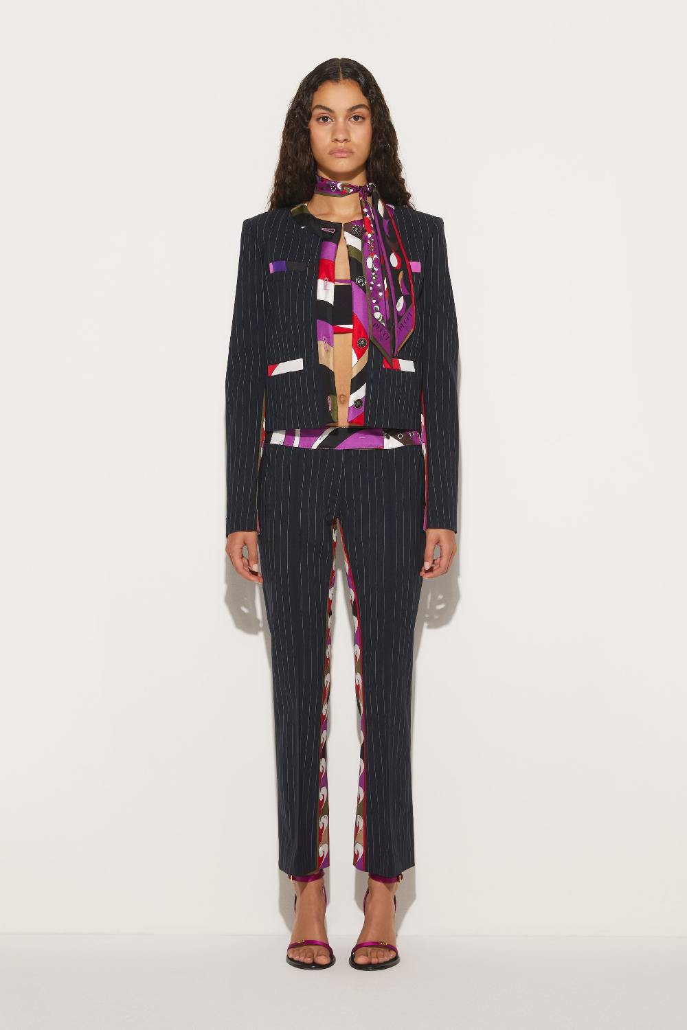 Pucci Pantaloni gessati con finiture Iride e Cigni Grande vendita