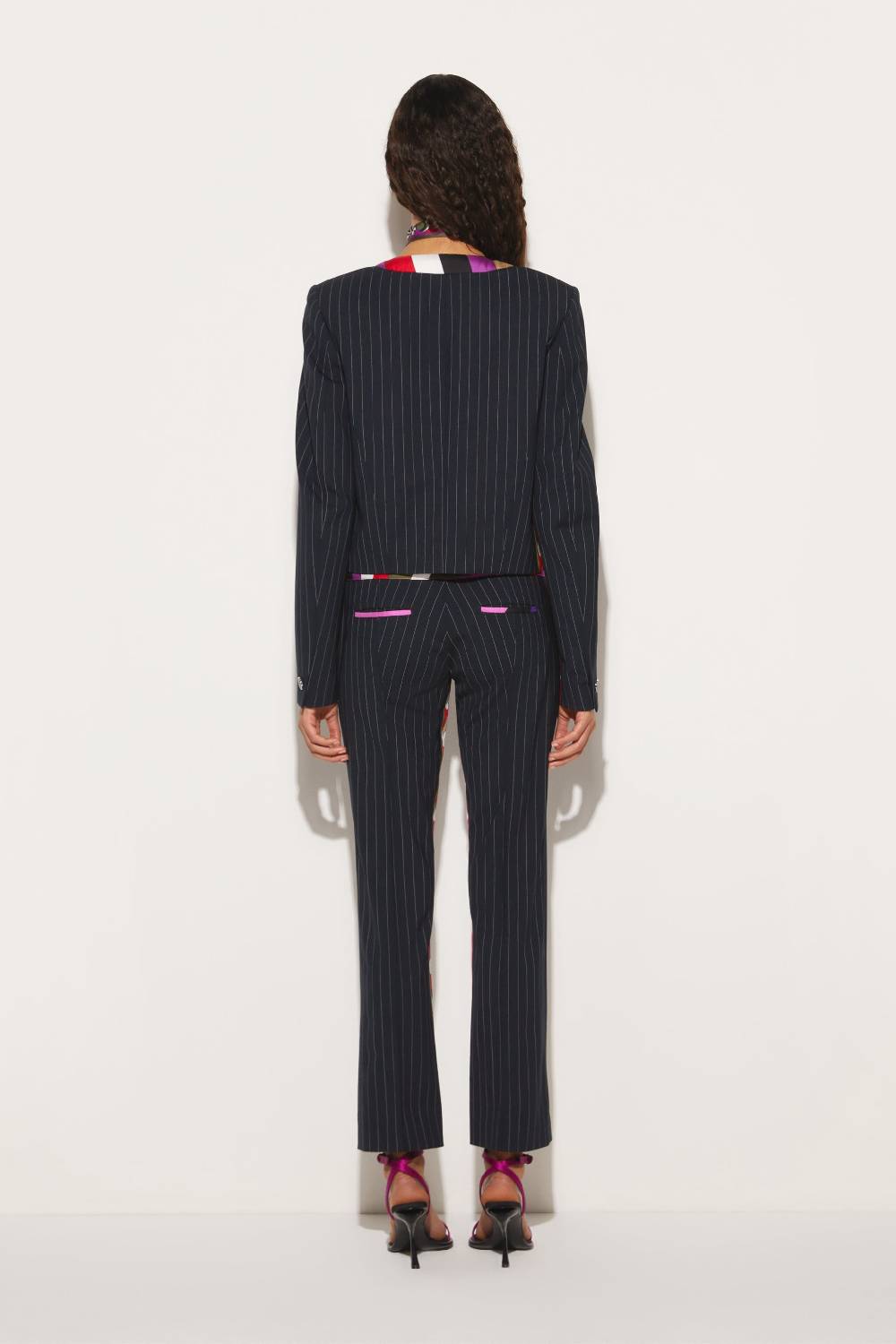 Pucci Pantaloni gessati con finiture Iride e Cigni Grande vendita