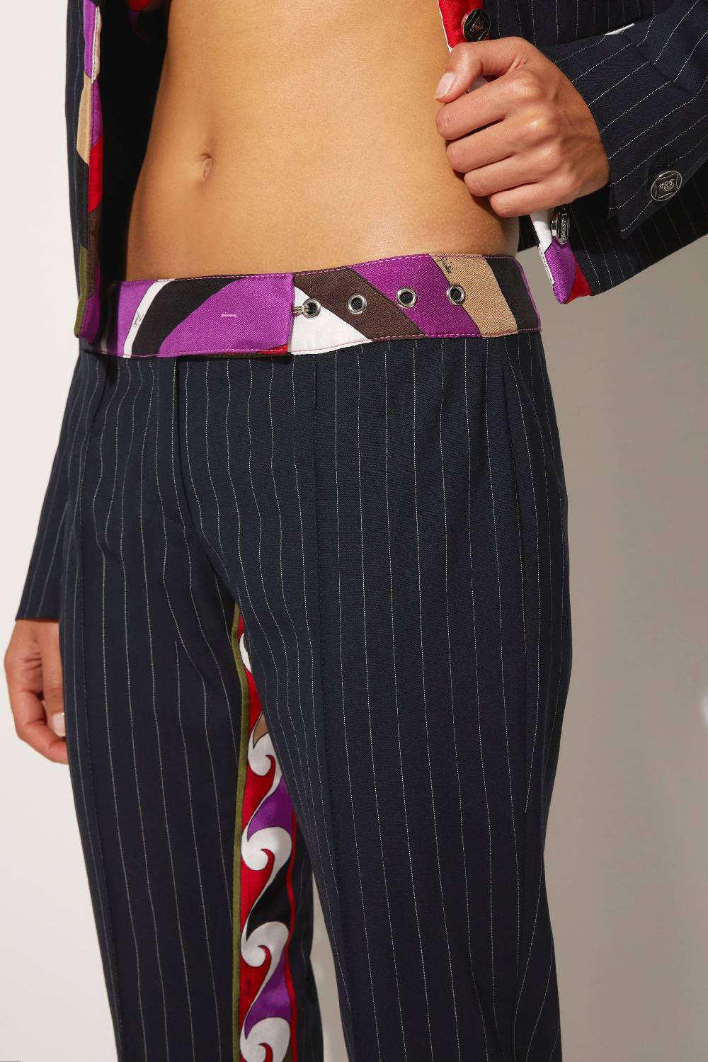 Pucci Pantaloni gessati con finiture Iride e Cigni Grande vendita