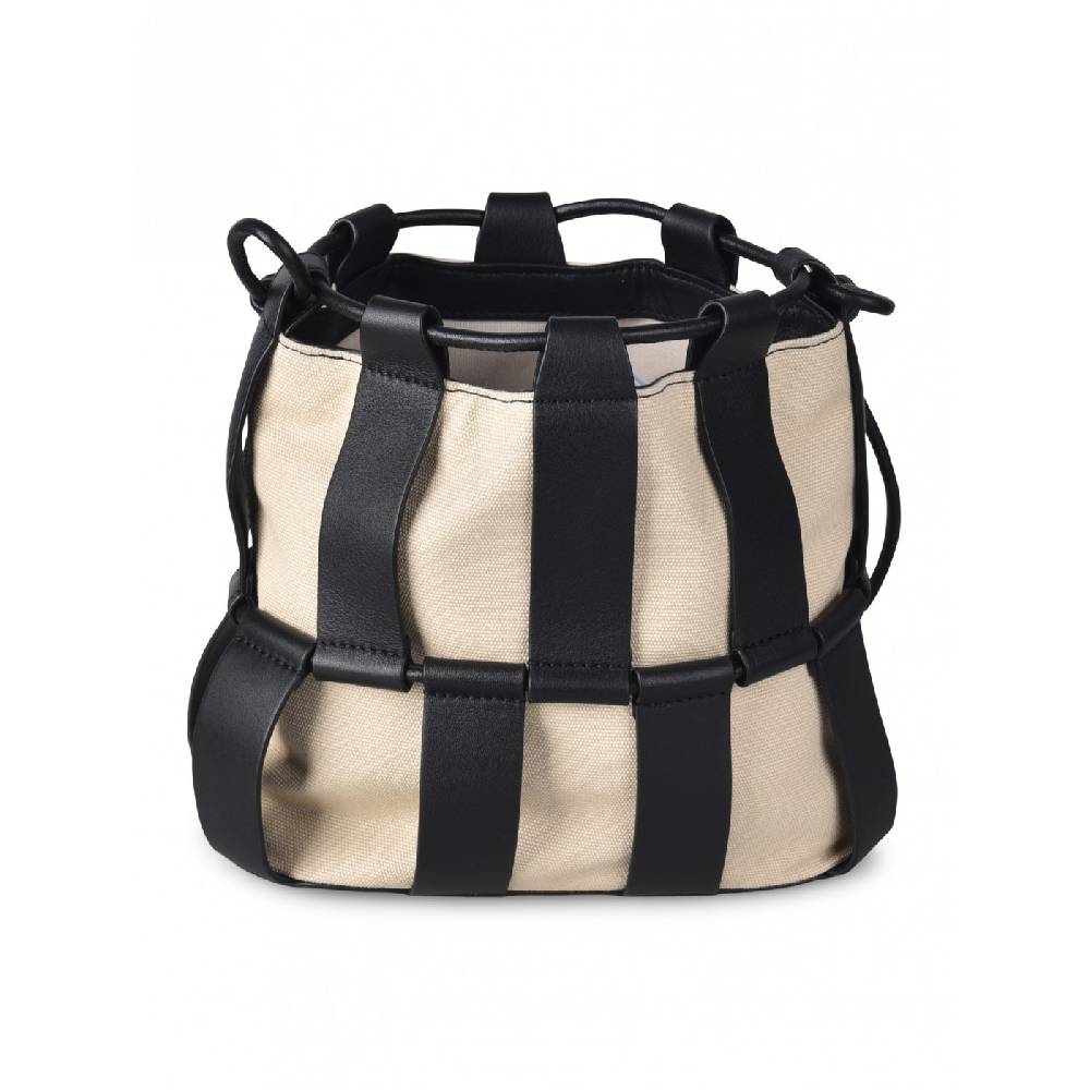 HEREU Lilinera caged leather and canvas shoulder bag Vendita Economica