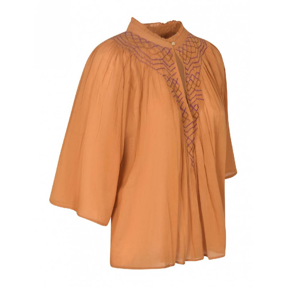 ANTIK BATIK Blusa ampia collo aperto in cotone ricamato Sconto