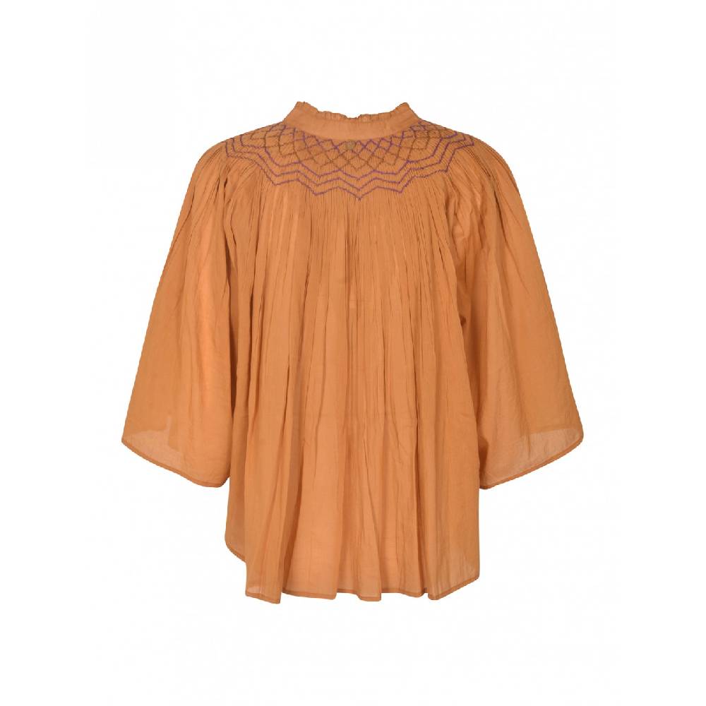 ANTIK BATIK Blusa ampia collo aperto in cotone ricamato Sconto