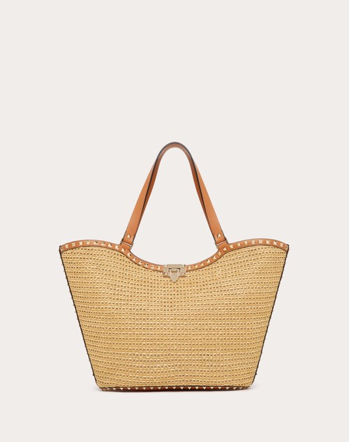 Red Valentino BORSA SHOPPING ROCKSTUD IN RAFIA INTRECCIATA