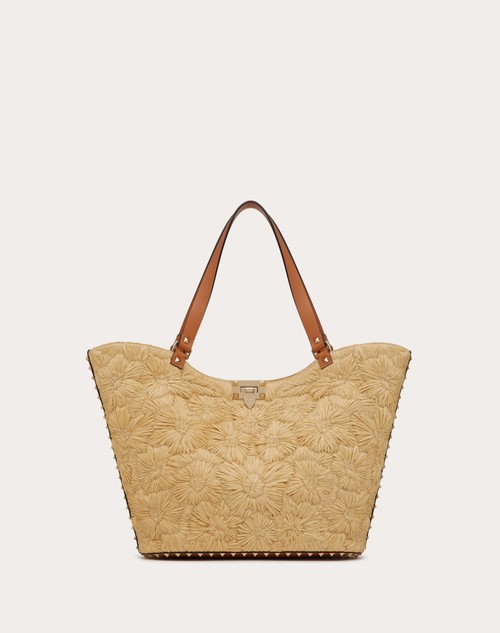Red Valentino BORSA SHOPPING ROCKSTUD IN RAFIA INTRECCIATA