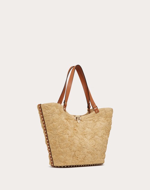Red Valentino BORSA SHOPPING ROCKSTUD IN RAFIA INTRECCIATA In Vendita