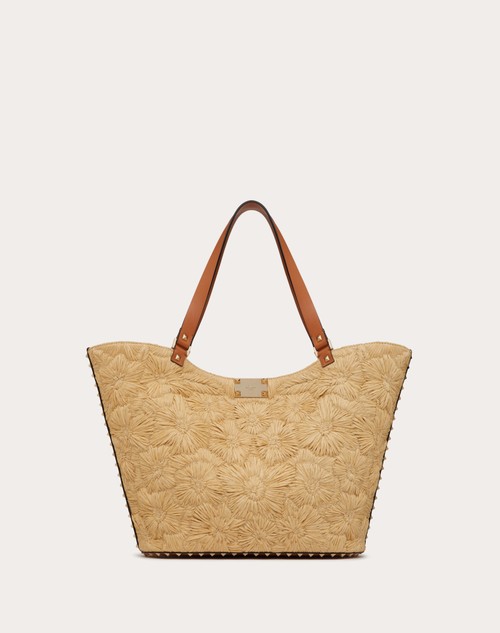 Red Valentino BORSA SHOPPING ROCKSTUD IN RAFIA INTRECCIATA In Vendita